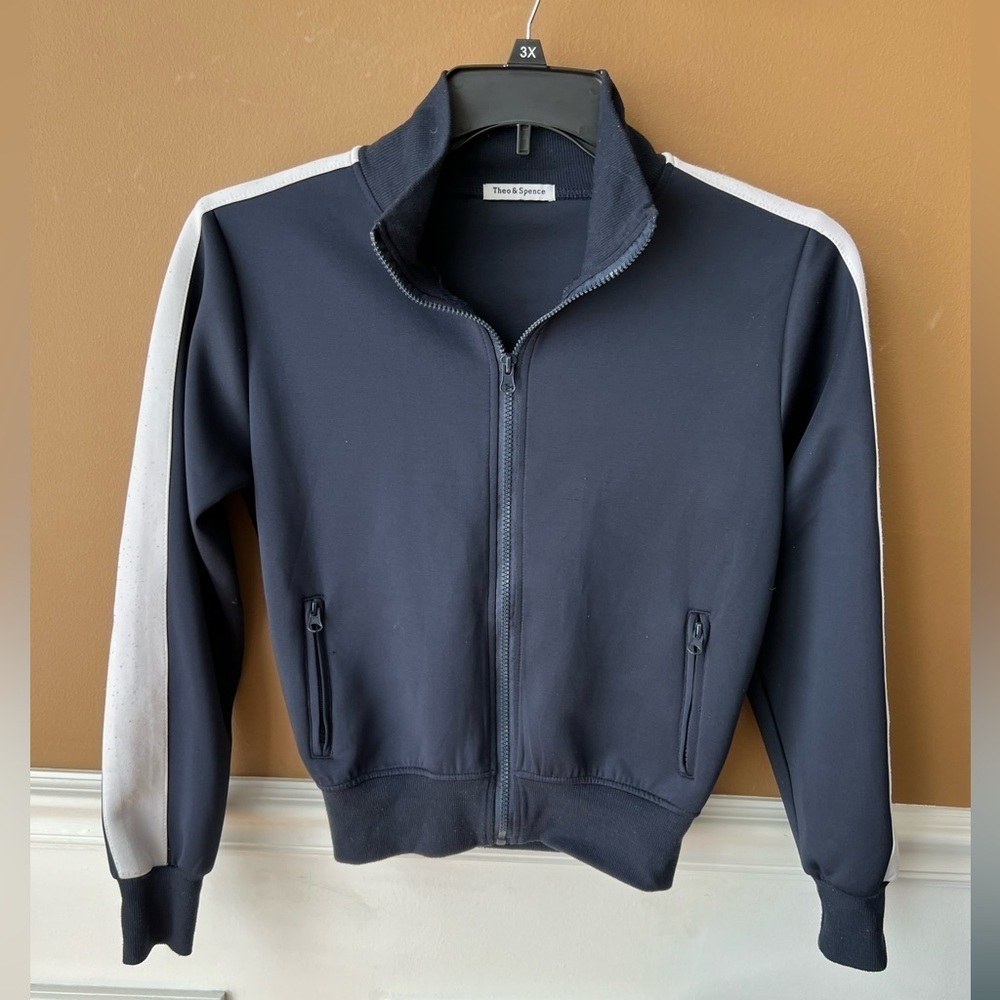 Theo & Spence Blue & White Track Jacket  Size XS Athleisure